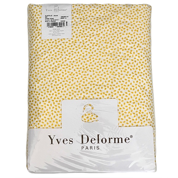 Yves Delorme Other - NIP Yves Delorme ‘A La Folie Jaune’ Yellow Percale 100% Cotton Fitted Sheet, Q